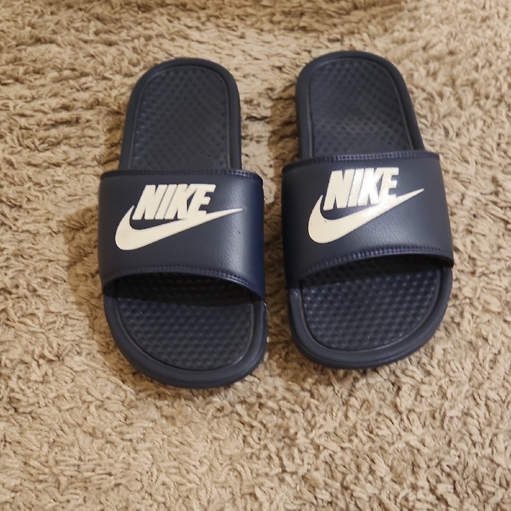 Nike Dark Blue Slide Sandals with White Logo
